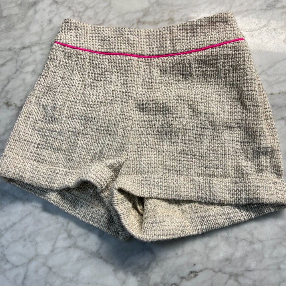 ASOS Petite Barbie Cream and Gold Woven Tweed with Pink Trim Hot Shorts 1